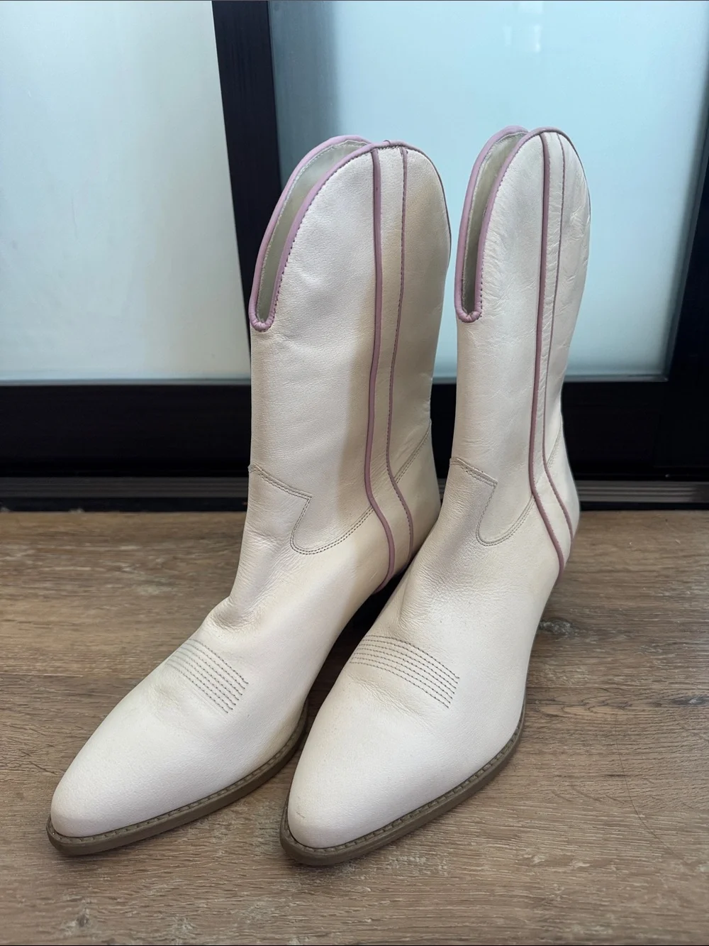 NWT Free People Cream Western Ankle Boots with Lavender Trim